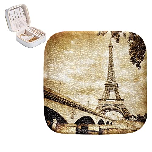 Tragbare Schmuckschatulle für Frauen und Mädchen, kleine Reise-Schmuckschatulle, Eiffelturm-Muster Vintage von FVQL
