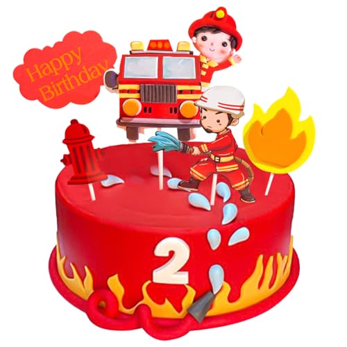 Feuerwehrmann Tortendeko, Feuerwehrauto Cake Topper Happy Birthday Kindergeburtstag Torte Deko, Feuerwehrmann Geburtstag Party Dekorationen für Kinder Feuerwehrmann Tortendeko, Feuerwehrauto Cake Topper Happy Birthday Kindergeburtstag Torte Deko, Feuerwehrmann Geburtstag Party Dekorationen für Kinder von FWANGEN