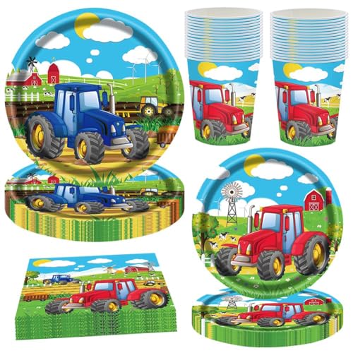 Traktor Partygeschirr Kindergeburtstag, Traktor Pappteller Kindergeburtstag, Bauernhof Traktor Geburtstag Deko, Geburtstagsdeko Jungen Mädchen Partyzubehör, 10 Gäste von FWANGEN