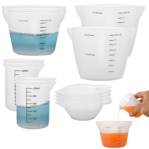 FWEEK 12 Stück Silikon Messbecher Krüge, Wiederverwendbare Silikon Messbecher Set, Weiß Epoxidharz Mischbecher mit Doppel Skala Messbecher aus Silikonfür Gießformen, 500ml/250ml/100ml/10ml FWEEK 12 Stück Silikon Messbecher Krüge, Wiederverwendbare Silikon Messbecher Set, Weiß Epoxidharz Mischbecher mit Doppel Skala Messbecher aus Silikonfür Gießformen, 500ml/250ml/100ml/10ml von FWEEK