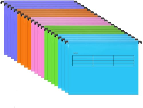 FWEEK 20 Stück Hanging File Folders, Polyethylen Aktenschrank Hängemappen A4 mit Tabs und Karteneinlagen, Bunt Hängemappen Aufbewahrung für Schule Zuhause Arbeit, 5 Farben, Vier von jeder Farbe von FWEEK