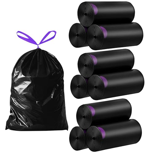 FWEEK 261 Stück Müllbeutel 25L, Schwarzer Müllbeutel mit Kordelzug, Reißfest & Dicht, Müllsäcke mit Zugband für 25-35 Liter Mülleimer, 9 Rollen von FWEEK