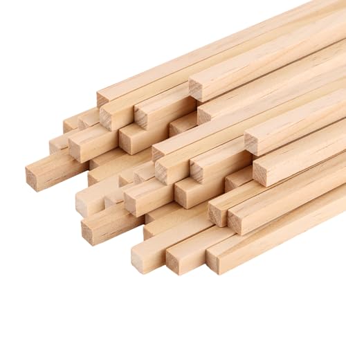 FWEEK 60 Stück Quadratische Holzstäbchen, 0.8 x 0.8cm-30cm Lang Holzstäbe zum Basteln, Holzleisten Kantholz für Heimwerker Schnitzen Basteln DIY Handwerk von FWEEK