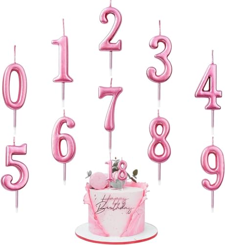 10 Stück Kuchenkerzen,Geburtstag Zahl Kerzen,0-9 Geburtstag Ziffer Kuchen Kerzen,für Geburtstagsdeko,Kuchendeko,Jahrestag Partys,Feier Abschluss (Rosenrot) von FWHFNB