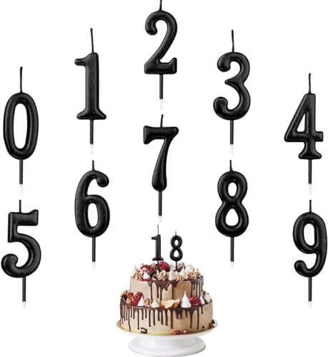 10 Stück Kuchenkerzen,Geburtstag Zahl Kerzen,0-9 Geburtstag Ziffer Kuchen Kerzen,für Geburtstagsdeko,Kuchendeko,Jahrestag Partys,Feier Abschluss (Schwarz) von FWHFNB