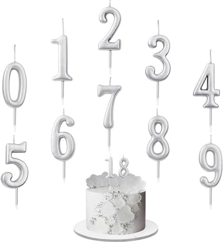 10 Stück Kuchenkerzen,Geburtstag Zahl Kerzen,0-9 Geburtstag Ziffer Kuchen Kerzen,für Geburtstagsdeko,Kuchendeko,Jahrestag Partys,Feier Abschluss (Silber) von FWHFNB