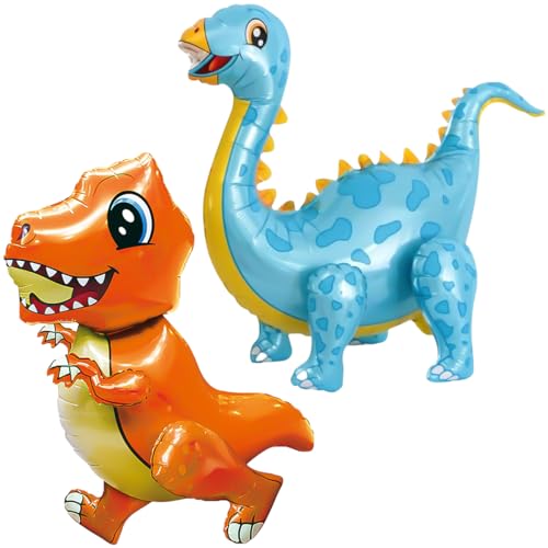 2 Stück Giant Dino Helium Ballon,XXL Dinosaurier Party Ballon,3D Dino Folienballon,Stegosaurus Luftballons und Tyrannosaurus Rex Luftballons,Jurassic Theme Party Supplies (Dino-2) von FWHFNB