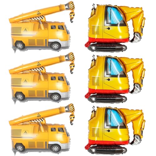 6 Stück Bagger Folienballon,XXL Baustelle Luftballon,Groß Gabelstapler Folienballon,Luftballons Geburtstag Bagger,für Bagger Deko Kindergeburtstag Junge,Baustelle Geburtstag deko (D) von FWHFNB