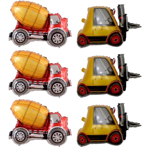 6 Stück Bagger Folienballon,XXL Baustelle Luftballon,Groß Gabelstapler Folienballon,Luftballons Geburtstag Bagger,für Bagger Deko Kindergeburtstag Junge,Baustelle Geburtstag deko (F) von FWHFNB