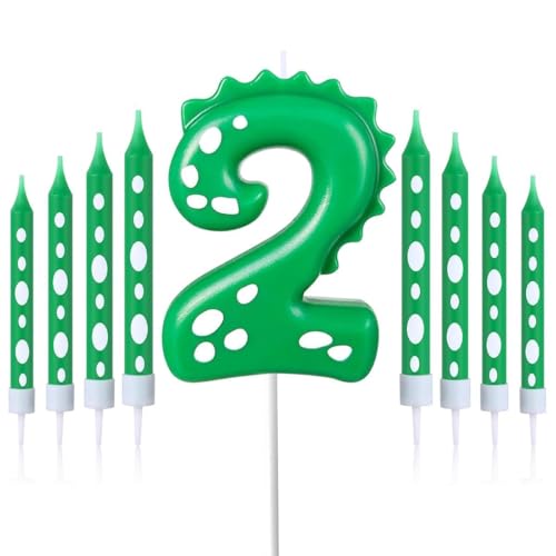 Geburtstagskerzen Zahlen 2,Dinosaurier Kerzen Geburtstag,mit 8 Stück Lange Geburtstagskerze,Geburtstagskerzen für Torte,Dinosaurier Thema Party Kerzen für Jungen Mädchen (Dinosaurier, 2) von FWHFNB