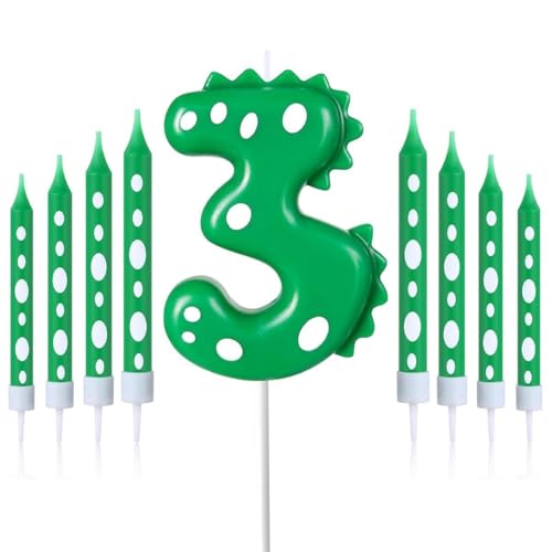 Geburtstagskerzen Zahlen 3,Dinosaurier Kerzen Geburtstag,mit 8 Stück Lange Geburtstagskerze,Geburtstagskerzen für Torte,Dinosaurier Thema Party Kerzen für Jungen Mädchen (Dinosaurier, 3) von FWHFNB