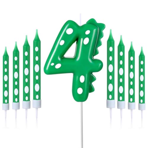 Geburtstagskerzen Zahlen 4,Dinosaurier Kerzen Geburtstag,mit 8 Stück Lange Geburtstagskerze,Geburtstagskerzen für Torte,Dinosaurier Thema Party Kerzen für Jungen Mädchen (Dinosaurier, 4) von FWHFNB
