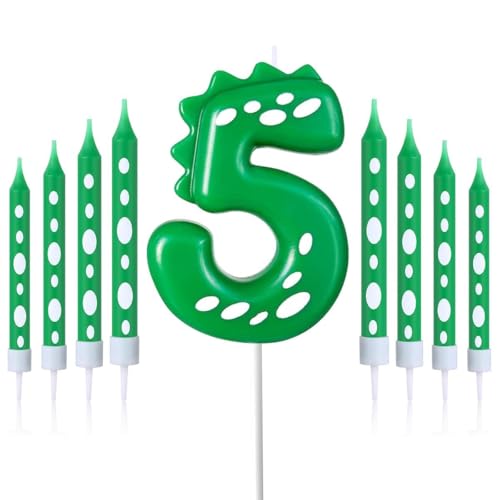 Geburtstagskerzen Zahlen 5,Dinosaurier Kerzen Geburtstag,mit 8 Stück Lange Geburtstagskerze,Geburtstagskerzen für Torte,Dinosaurier Thema Party Kerzen für Jungen Mädchen (Dinosaurier, 5) von FWHFNB