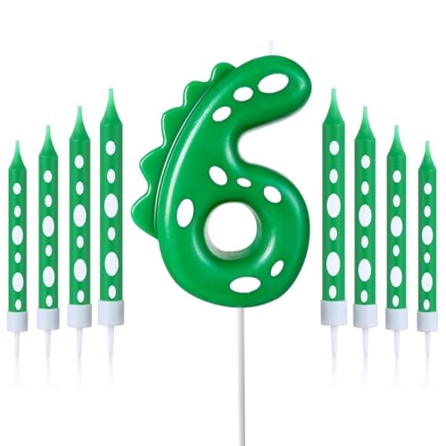 Geburtstagskerzen Zahlen 6,Dinosaurier Kerzen Geburtstag,mit 8 Stück Lange Geburtstagskerze,Geburtstagskerzen für Torte,Dinosaurier Thema Party Kerzen für Jungen Mädchen (Dinosaurier, 6) von FWHFNB