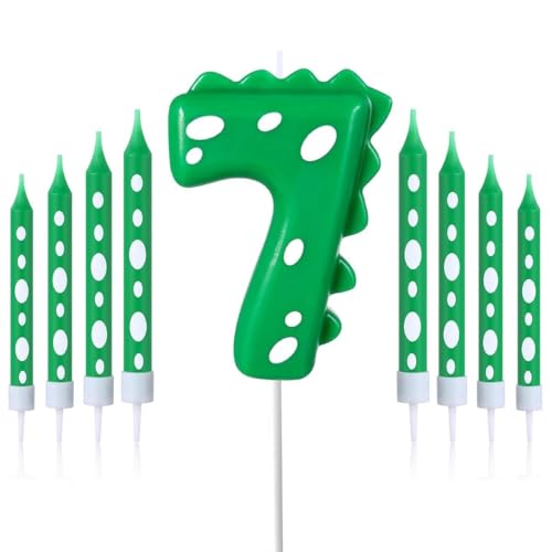 Geburtstagskerzen Zahlen 7,Dinosaurier Kerzen Geburtstag,mit 8 Stück Lange Geburtstagskerze,Geburtstagskerzen für Torte,Dinosaurier Thema Party Kerzen für Jungen Mädchen (Dinosaurier, 7) von FWHFNB