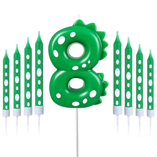 Geburtstagskerzen Zahlen 8,Dinosaurier Kerzen Geburtstag,mit 8 Stück Lange Geburtstagskerze,Geburtstagskerzen für Torte,Dinosaurier Thema Party Kerzen für Jungen Mädchen (Dinosaurier, 8) von FWHFNB