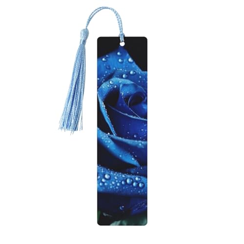 Blaues Rosen-Lesezeichen-Ornament, hölzerne Lesezeichen mit Quaste, Lesezeichen für Buchliebhaber, Seitenmarker, Lesegeschenke für Frauen und Männer, handgefertigtes Lesezeichen-Etikett aus Holz von FWJZDSP