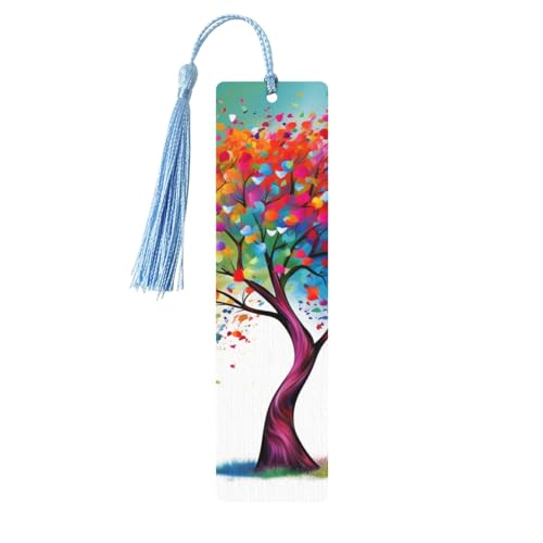 Buntes Baum-Lesezeichen-Ornament, hölzerne Lesezeichen mit Quaste, Lesezeichen für Buchliebhaber, Seitenmarker, Lesegeschenke für Frauen und Männer, handgefertigtes Lesezeichen-Etikett aus Holz von FWJZDSP