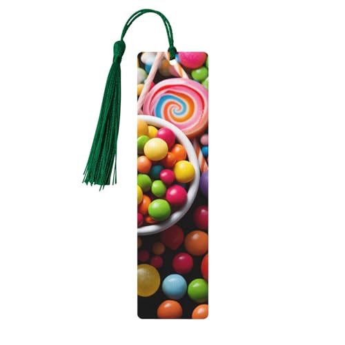 Lesezeichen-Ornament in Bonbon-Optik, Lesezeichen aus Holz mit Quaste, Lesezeichen für Buchliebhaber, Seitenmarker, Lesegeschenke für Frauen und Männer, handgefertigtes Lesezeichen-Etikett aus Holz von FWJZDSP