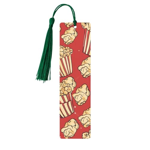 Lesezeichen-Ornament mit Popcorn-Aufdruck, Lesezeichen aus Holz mit Quaste, Lesezeichen für Buchliebhaber, Seitenmarker, Lesegeschenke für Frauen und Männer, handgefertigtes Lesezeichen-Etikett aus von FWJZDSP