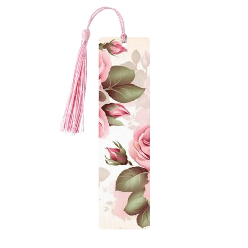 Lesezeichen-Ornament mit Rosen-Blumenmotiv, Lesezeichen aus Holz mit Quaste, Lesezeichen für Buchliebhaber, Seitenmarker, Lesegeschenke für Frauen und Männer, handgefertigtes Lesezeichen-Etikett aus von FWJZDSP