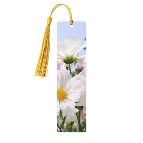 Lesezeichen-Ornament mit weißen Blumen, Lesezeichen aus Holz mit Quaste, Lesezeichen für Buchliebhaber, Seitenmarker, Lesegeschenke für Frauen und Männer, handgefertigtes Lesezeichen-Etikett aus Hol von FWJZDSP
