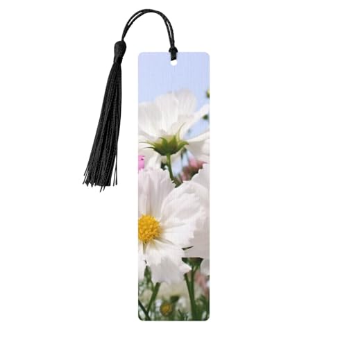 Lesezeichen-Ornament mit weißen Blumen, Lesezeichen aus Holz mit Quaste, Lesezeichen für Buchliebhaber, Seitenmarker, Lesegeschenke für Frauen und Männer, handgefertigtes Lesezeichen-Etikett aus Hol von FWJZDSP