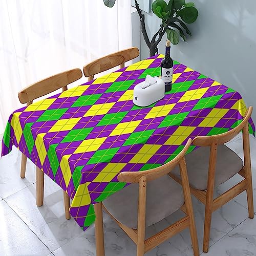 Tischdecke, rechteckig, Mardi Gras-Argyle-Muster, lila, Gold, grün, Polyesterstoff, wasserabweisend und knitterfrei, Tischdecke für Küche und Esszimmer, Tischplatte 137,2 x 182,9 cm (4–6 Sitze) von FWJZDSP