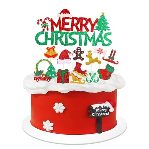 FWLWTWSS 15 Stück Weihnachten Kuchen Topper Frohe Weihnachten Cupcake Toppers Kuchen Deko Weihnachten Party Cupcake Dekorationen für Cupcakes, Kuchen, Muffins, Dekoration Weihnachtsfeier von FWLWTWSS