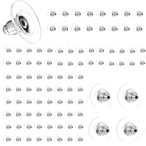 100 Stück Ohrring-Verschlüsse, weiche, transparente Kunststoff-Ohrring-Verschlüsse, sichere Kugel-Kupplungs-Stopper, antiallergen, hypoallergene Ohrringrückseite Ersatz für Ohrstecker und 100 Stück Ohrring-Verschlüsse, weiche, transparente Kunststoff-Ohrring-Verschlüsse, sichere Kugel-Kupplungs-Stopper, antiallergen, hypoallergene Ohrringrückseite Ersatz für Ohrstecker und von FWORUAIS