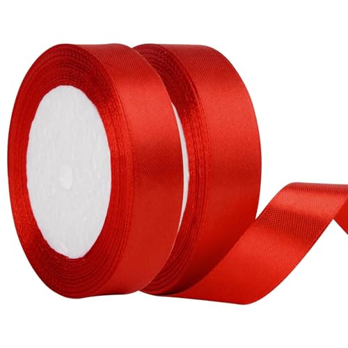 20 mm breites rotes Band, 45,7 m (2 Rollen à 22 Yard), Satinband für Geschenkverpackungen, Haarschleifen, Floristik, Handwerk, Hochzeit, Weihnachten, Party-Dekoration von FWORUAIS