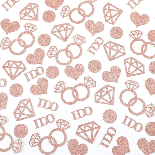 200 Stück Roségold Hochzeitskonfetti - Elegante Bride to Be Party Dekorationen mit Diamantring, Herz & Kreisformen - Glitzer Tischstreuung für Verlobung, Junggesellinnenabschied, Hochzeitsempfang 200 Stück Roségold Hochzeitskonfetti - Elegante Bride to Be Party Dekorationen mit Diamantring, Herz & Kreisformen - Glitzer Tischstreuung für Verlobung, Junggesellinnenabschied, Hochzeitsempfang von FWORUAIS