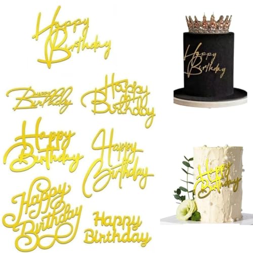 FWORUAIS Happy Birthday Cake Toppers, Gold Mirror Acrylic Cake Decorations, Side Cake Inserts for Birthday Party, Desserts and Pastries von FWORUAIS