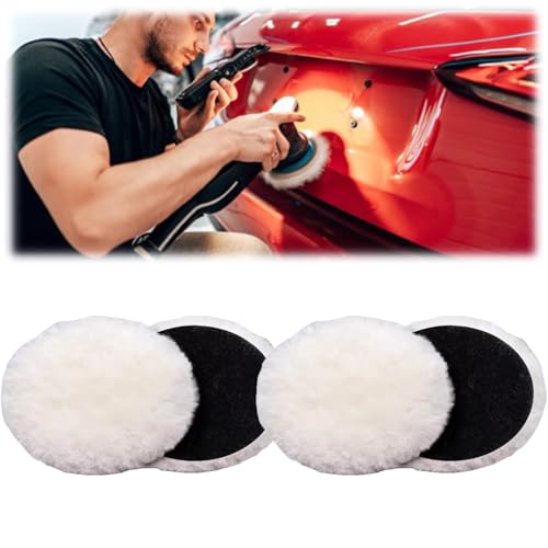 Polieraufsatz Kompatibel mit Bosch Exzenterschleifer, 4pcs 125mm Lammwolle Polierscheiben Polierpads Polierhauben für Exzenterschleifer mit Klett für Auto, Autoscheinwerfer, Korkböden usw von FWORUAIS