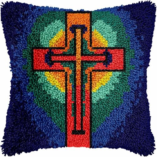 KnüpfKissen Set Erwachsene Kinder mit vordruck Christliches Kreuz Mehrfarbig knüpfteppich zum selber knüpfen Kissenbezug Anfänger DIY Handarbeit Stickerei Sets Handgemachtes Handwerk Sofa Wohnkultur 4 von FWRTYCB