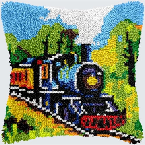 KnüpfKissen Set Erwachsene Kinder mit vordruck Dampfeisenbahn Green Tree Blue knüpfteppich zum selber knüpfen Kissenbezug Anfänger DIY Handarbeit Stickerei Sets Handgemachtes Handwerk Sofa Wohnkultur KnüpfKissen Set Erwachsene Kinder mit vordruck Dampfeisenbahn Green Tree Blue knüpfteppich zum selber knüpfen Kissenbezug Anfänger DIY Handarbeit Stickerei Sets Handgemachtes Handwerk Sofa Wohnkultur von FWRTYCB
