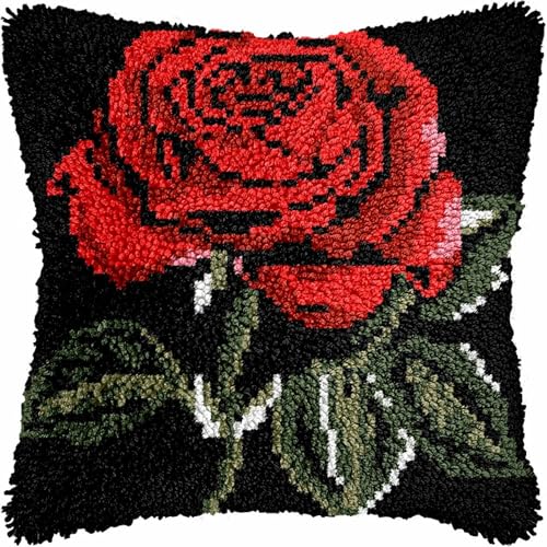 KnüpfKissen Set Erwachsene Kinder mit vordruck Große Rote Rose Blumen Schwarz knüpfteppich zum selber knüpfen Kissenbezug Anfänger DIY Handarbeit Stickerei Sets Handgemachtes Handwerk Sofa Wohnkultur KnüpfKissen Set Erwachsene Kinder mit vordruck Große Rote Rose Blumen Schwarz knüpfteppich zum selber knüpfen Kissenbezug Anfänger DIY Handarbeit Stickerei Sets Handgemachtes Handwerk Sofa Wohnkultur von FWRTYCB