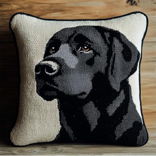 KnüpfKissen Set Erwachsene Kinder mit vordruck Hund Schwarz Labrador Süßer Welpe knüpfteppich zum selber knüpfen Kissenbezug Anfänger DIY Handarbeit Stickerei Sets Handgemachtes Handwerk Sofa Wohnkult von FWRTYCB