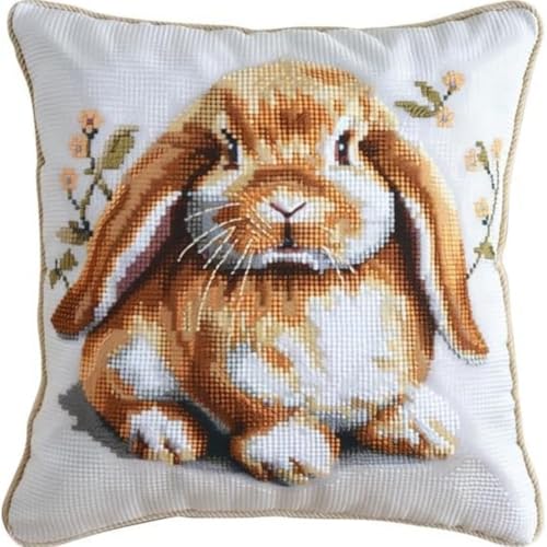 KnüpfKissen Set Erwachsene Kinder mit vordruck Kaninchen Blume Hase Braun Weiß knüpfteppich zum selber knüpfen Kissenbezug Anfänger DIY Handarbeit Stickerei Sets Handgemachtes Handwerk Sofa Wohnkultur von FWRTYCB