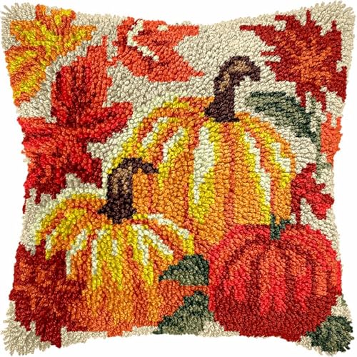 KnüpfKissen Set Erwachsene Kinder mit vordruck Kürbis Herbst Ahornblätter knüpfteppich zum selber knüpfen Kissenbezug Anfänger DIY Handarbeit Stickerei Sets Handgemachtes Handwerk Sofa Wohnkultur 43x4 von FWRTYCB