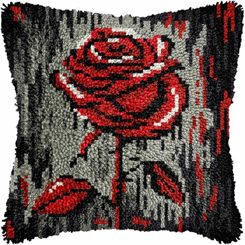 KnüpfKissen Set Erwachsene Kinder mit vordruck Rote Rose Blume Schwarz Grau knüpfteppich zum selber knüpfen Kissenbezug Anfänger DIY Handarbeit Stickerei Sets Handgemachtes Handwerk Sofa Wohnkultur 43 KnüpfKissen Set Erwachsene Kinder mit vordruck Rote Rose Blume Schwarz Grau knüpfteppich zum selber knüpfen Kissenbezug Anfänger DIY Handarbeit Stickerei Sets Handgemachtes Handwerk Sofa Wohnkultur 43 von FWRTYCB