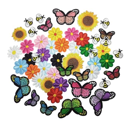 FWXFW Aufnäher zum Aufbügeln, Motiv: niedliche Biene, Schmetterling, Blume, bestickt, für Kleidung, Rucksäcke, Applikation, Gänseblümchen, 50 Stück FWXFW Aufnäher zum Aufbügeln, Motiv: niedliche Biene, Schmetterling, Blume, bestickt, für Kleidung, Rucksäcke, Applikation, Gänseblümchen, 50 Stück von FWXFW