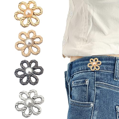 Hosen-Taillenstraffer, 4 Sets, Blumen-Jeansknöpfe für lose Jeans, abnehmbarer Taillenstraffer für Damen, Hosen, Röcke, Ärmel von FWYDRJZC