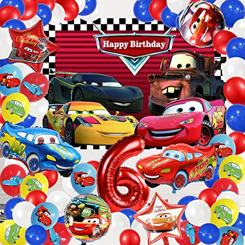 Cars Deko Geburtstag 6 Jahre, Auto Geburtstagsparty Deko, Geburtstagsdeko Auto Jungen, Auto Luftballon 6 Jahre Folienballon Cars Latex Ballons Hintergrund für Kinder Geburtstag Party Dekoration von FXFOOT