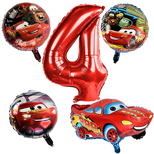 Cars Geburtstagsdeko 4 Jahre, Luftballons Auto Geburtstag Kinder, Auto Luftballon 4 Jahre, Geburtstagsdeko Kinder Auto, Folienballon Cars, für Jungen und Mädchen Geburtstagsfeier Dekoration von FXFOOT