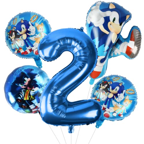 FXFOOT Sonic Luftballons Dekoration, 5 Stück Sonic Geburtstagsdeko Kinder, Geburtstagsdeko 2 Jahre Sonic Party Luftballons Geburtstag Folienballons für Partydeko Jungen und Mädchen von FXFOOT