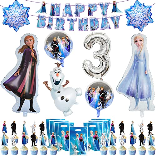 Frozen Ballons, 43 Stück 3 Jahr Frozen Geburtstagsdeko Mädchen, Frozen geburtstagsdeko 3 Jahre, Frozen Party Luftballons Folienballon Cake Topper Geschenktasche für Kinder Geburtstags Dekoration von FXFOOT