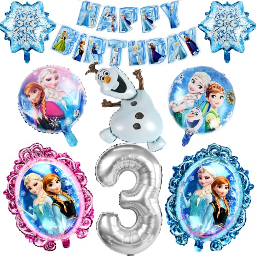 Frozen Geburtstagsdeko 3 Jahre, Frozen Luftballon deko, 3 Jahr Geburtstagsdeko Mädchen, Frozen Party Luftballons Frozen Folienballon Happy Birthday Banner für Kinder Geburtstag Party Dekoration von FXFOOT