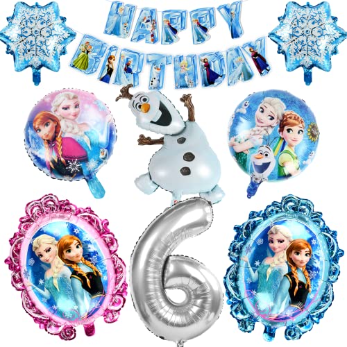 Frozen Geburtstagsdeko 6 Jahre, Frozen Luftballon deko, 6 Jahr Geburtstagsdeko Mädchen, Frozen Party Luftballons Frozen Folienballon Happy Birthday Banner für Kinder Geburtstag Party Dekoration von FXFOOT