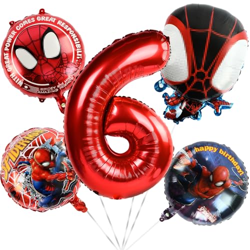 Geburtstagsdeko Kinder 6 Jahre, Spider-man Folienballon, Luftballons Kindergeburtstag, Geburtstag Luftballon 6 Jahre, Spider-man Ballons, für Jungen und Mädchen Geburtstagsfeier Dekoration von FXFOOT